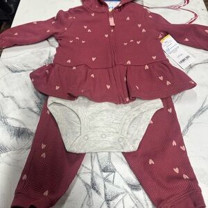 Carter's Maroon Baby Hoodie with Heart Pattern